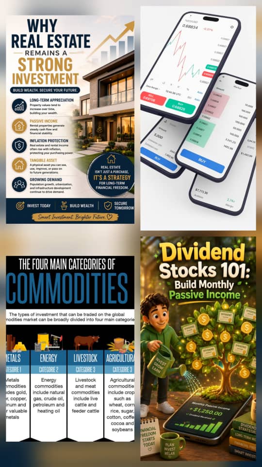 Real estate, stock, and commodity investment opportunities